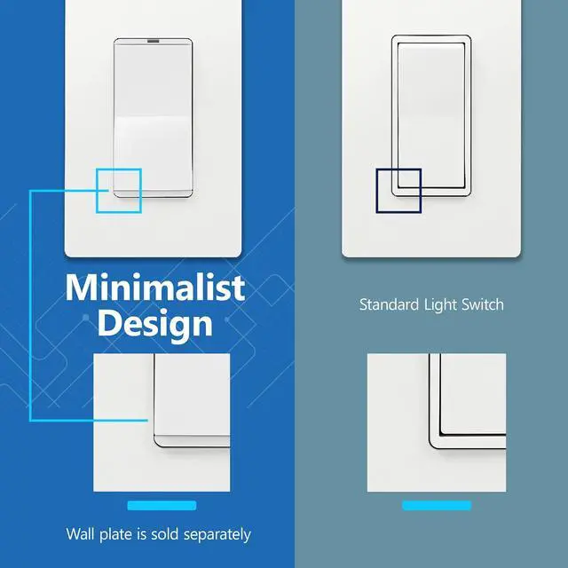 Alt view image 4 of 7 - Frameless Paddle Light Switch, Single Pole, 15A, Matte White
