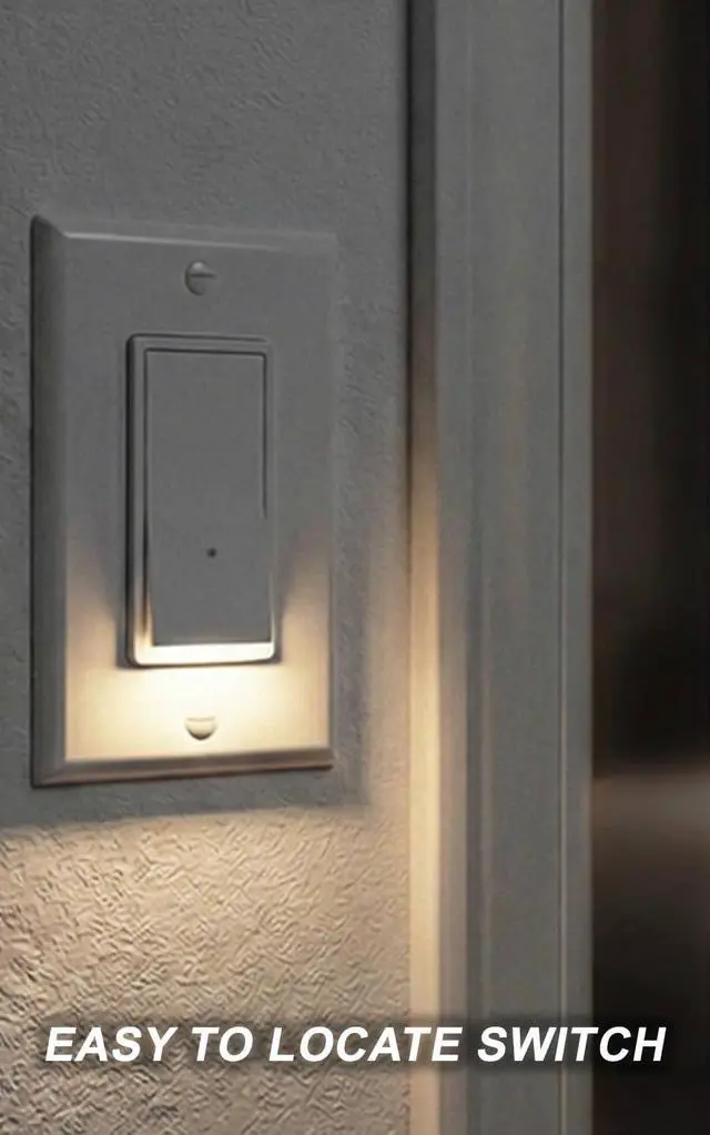 Alt view image 3 of 7 - Illuminated-Light-Switch with Night Light, No Neutral Wire, Single-Pole Decorator Rocker Switch, Dusk to Dawn LED Guide Light for Hallway Bathroom Stairs, 15A 120/277V, White, 4 Pack