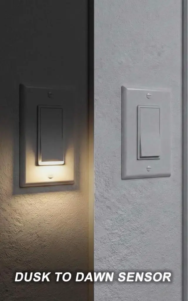 Alt view image 5 of 7 - Illuminated-Light-Switch with Night Light, No Neutral Wire, Single-Pole Decorator Rocker Switch, Dusk to Dawn LED Guide Light for Hallway Bathroom Stairs, 15A 120/277V, White, 4 Pack