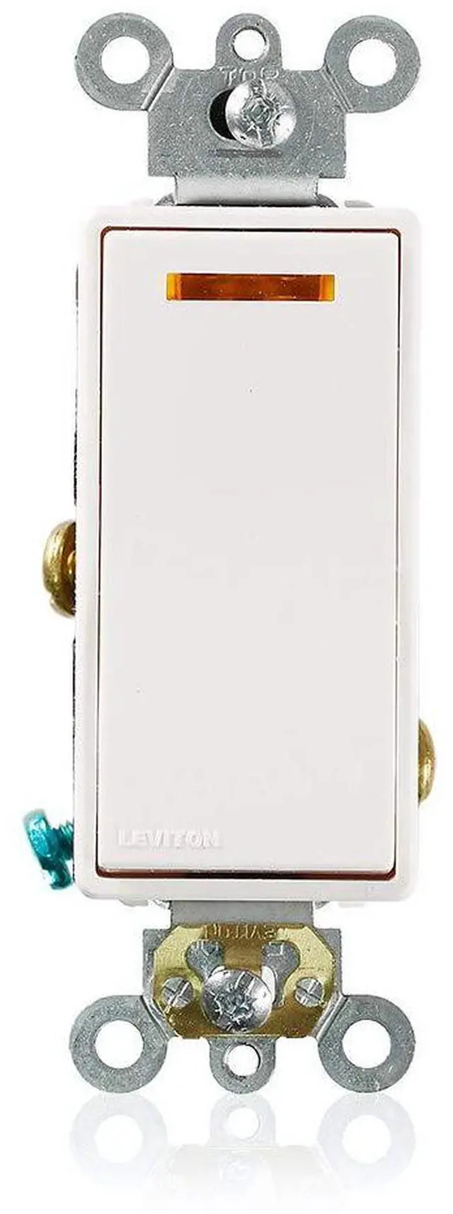 Main image of 20-Amp 120-Volt Decora Plus Rocker Lighted Handle, Illuminated Off Single-Pole AC Quiet Switch, 5631-2W, White