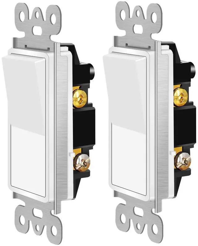 Main image of 2PK 15Amp Single Pole Rocker Interrupter Decorative Light Switches, 120-277V, Decorator Paddle Rocker Switch (UL Listed, White)