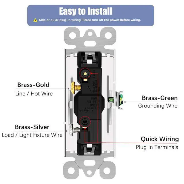 Alt view image 3 of 3 - 2PK 15Amp Single Pole Rocker Interrupter Decorative Light Switches, 120-277V, Decorator Paddle Rocker Switch (UL Listed, White)