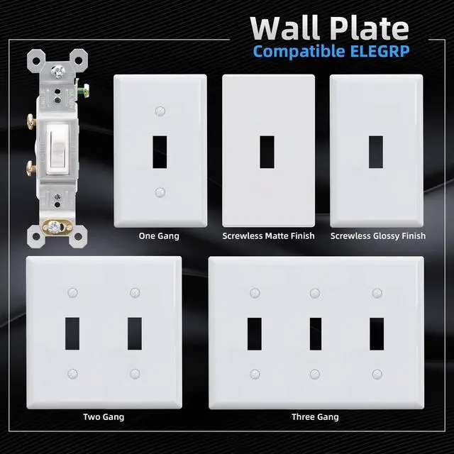 Alt view image 5 of 7 - Single Pole Toggle Light Switch with Plate, 15 Amp, 120 Volt, Quiet Switch, in Wall On/Off, Self-Grounding, Residential and Commercial Grade, UL (5 Pack, Glossy White)