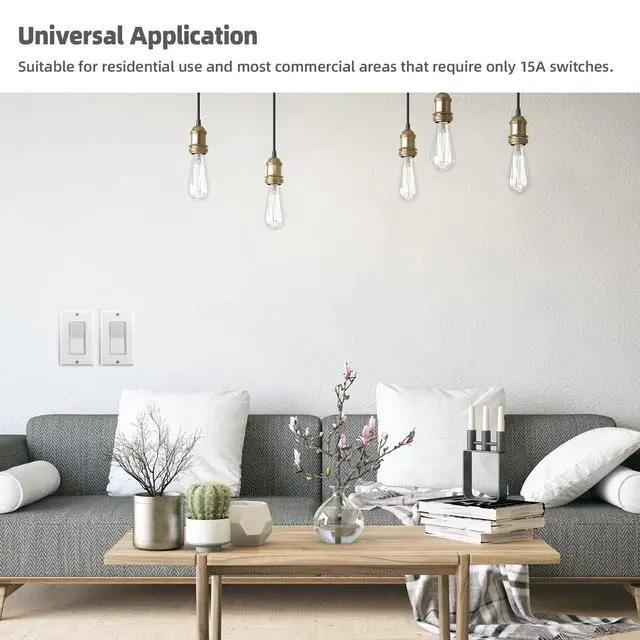 Alt view image 6 of 7 - Single Pole Decorator Wall Light Switch Residential Grade Paddle Rocker Interrupter, 3 Wires Grounding Screw 15A 120V/277V UL Listed (10Pack)