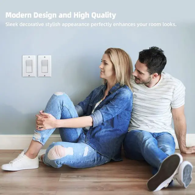 Alt view image 7 of 7 - Single Pole Decorator Wall Light Switch Residential Grade Paddle Rocker Interrupter, 3 Wires Grounding Screw 15A 120V/277V UL Listed (10Pack)