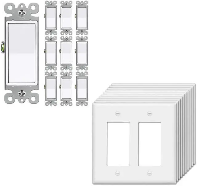 Main image of 20 Pack Single Pole Decorator Light Switch with Wallplate, 15A 120/277V, Rocker Paddle Wall Switch, On/Off Interrupter for LED and Other Lamps, UL Listed, White