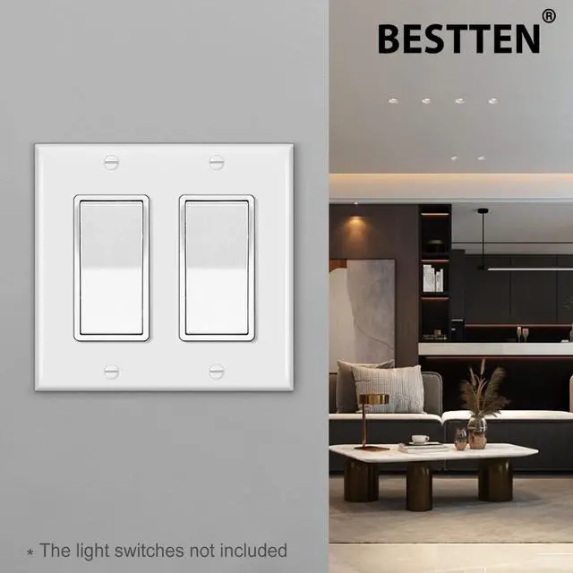 Alt view image 2 of 7 - 20 Pack Single Pole Decorator Light Switch with Wallplate, 15A 120/277V, Rocker Paddle Wall Switch, On/Off Interrupter for LED and Other Lamps, UL Listed, White