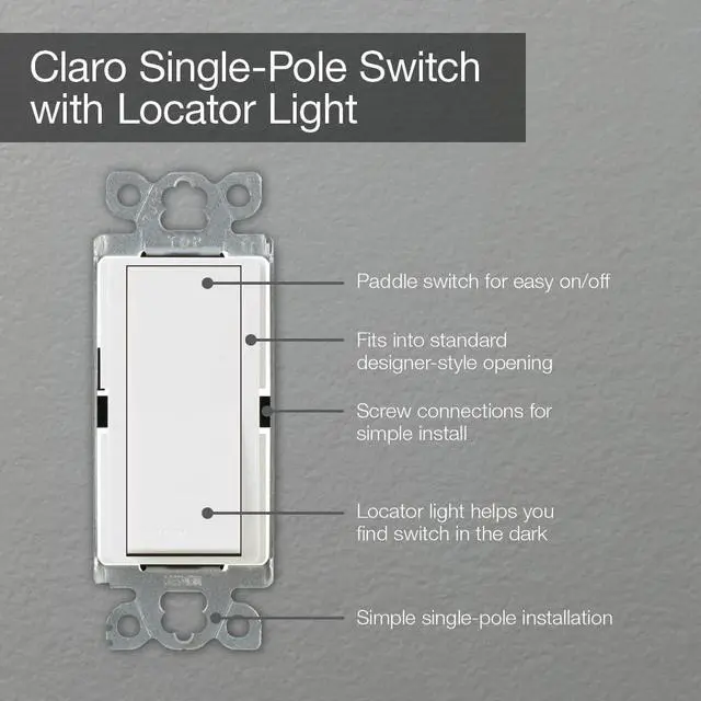 Alt view image 4 of 5 - Claro 15 Amp Single-Pole Rocker Switch with Locator Light, SC-1PSNL-BI, Biscuit