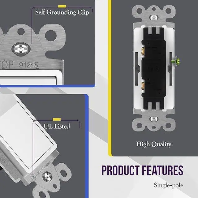 Alt view image 4 of 7 - 15A Momentary Contact Decorator Switch for Garbage Disposals & Garage Doors, Single Pole, 120277VAC, UL Listed, White (YQDS115-M)