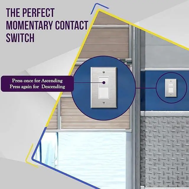 Alt view image 6 of 7 - 15A Momentary Contact Decorator Switch for Garbage Disposals & Garage Doors, Single Pole, 120277VAC, UL Listed, White (YQDS115-M)