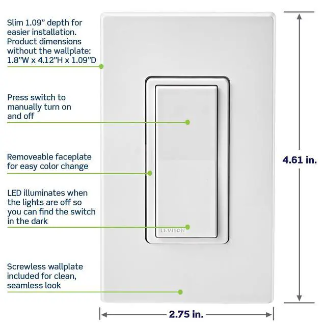 Alt view image 4 of 7 - Decora Smart Switch, Wi-Fi, Works with Matter, Alexa, Google Assistant, Apple Home/Siri & Wired or Wirefree 3-Way, Neutral Wire Required, D315S-1RW, White