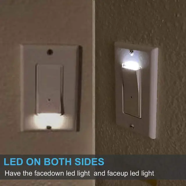 Alt view image 3 of 7 - 4Pack 3 Way Light Switch with LED Night Light 15Amp 120/277Volt,Three Way Wall Switch, Automatic On/Off Sensor, White