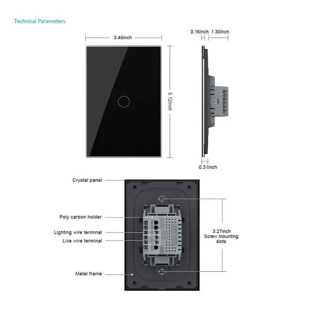 Alt view image 2 of 7 - 1 Circle 1 Way Modern Electrical Light Switch Single Pole Wall Switch Touch Light Switch with Led Indicator,No Neutral Wire,Black