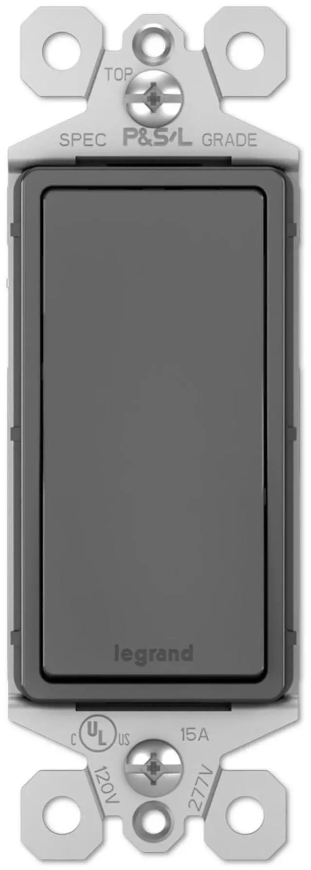 Main image of Legrand Radiant 15 Amp Rocker Wall Switch, Single Pole Modern Decorator Light Switches, Black, Without Wall Plate, TM870BKCC10 (1 Pack)