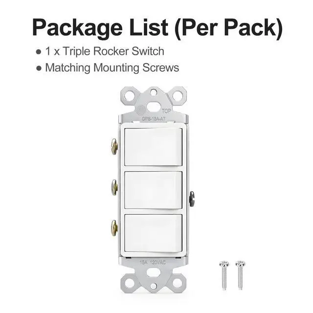 Alt view image 3 of 7 - Triple Rocker Decorator Light Switch 15A 120V UL Certified