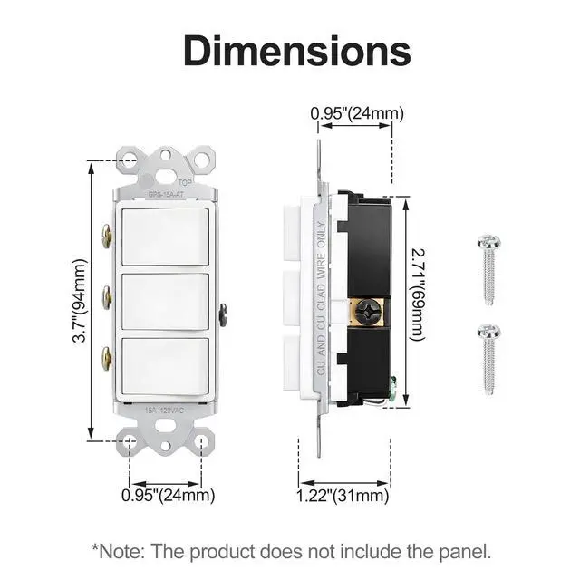 Alt view image 4 of 7 - Triple Rocker Decorator Light Switch 15A 120V UL Certified