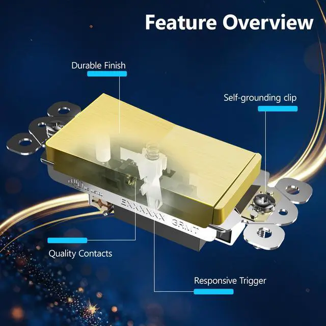Alt view image 3 of 7 - Frameless Paddle Wall Light Switch, 3 Wire, 15A -277VAC, Brushed Gold