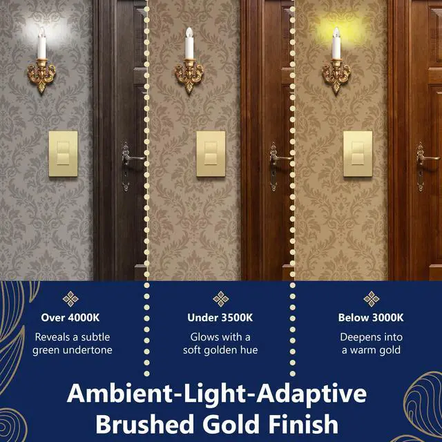 Alt view image 7 of 7 - Frameless Paddle Wall Light Switch, 3 Wire, 15A -277VAC, Brushed Gold