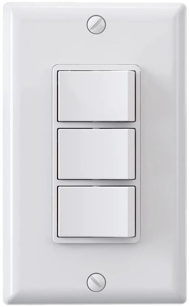 Main image of Decorator Triple Rocker Light Switch, Three Single Pole Electrical Paddle Switch, 15A 120V, in-Wall On/Off Switch, Self-grounding, Wall Plate is Included, UL Listed (1 Pack, Glossy White)