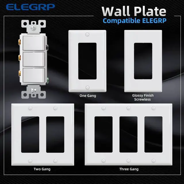 Alt view image 4 of 7 - Decorator Triple Rocker Light Switch, Three Single Pole Electrical Paddle Switch, 15A 120V, in-Wall On/Off Switch, Self-grounding, Wall Plate is Included, UL Listed (1 Pack, Glossy White)