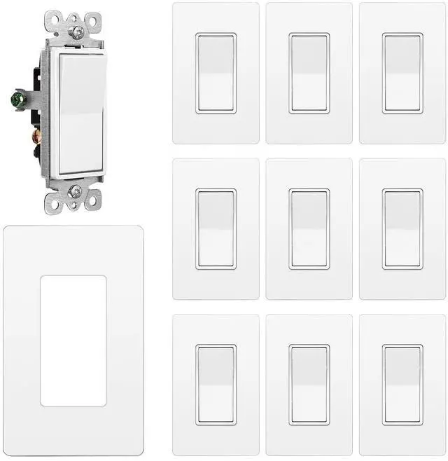 Main image of 3 Way Decorator Light Switch with Screwless Wall Plate, 10 Pack
