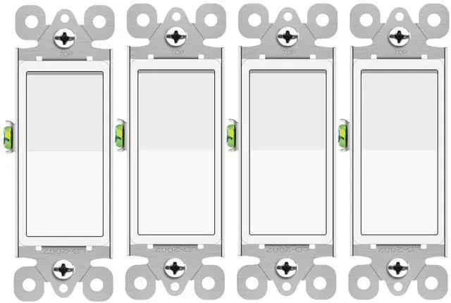 Main image of 3 Way Switch White, 4 Pack Three Way/Single Pole Light Switch Rocker Switches 15A 120/277V, On/Off Rocker Paddle Interrupter, Residential/Commercial Grade,Home & Office,UL/CUL