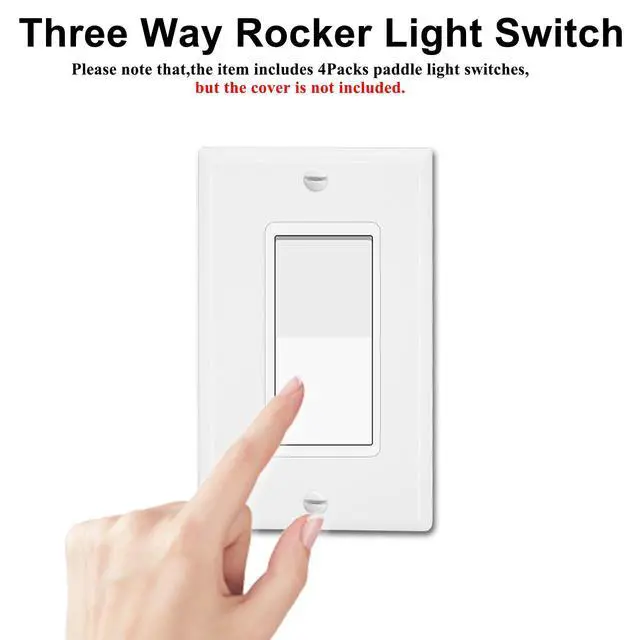 Alt view image 2 of 7 - 3 Way Switch White, 4 Pack Three Way/Single Pole Light Switch Rocker Switches 15A 120/277V, On/Off Rocker Paddle Interrupter, Residential/Commercial Grade,Home & Office,UL/CUL