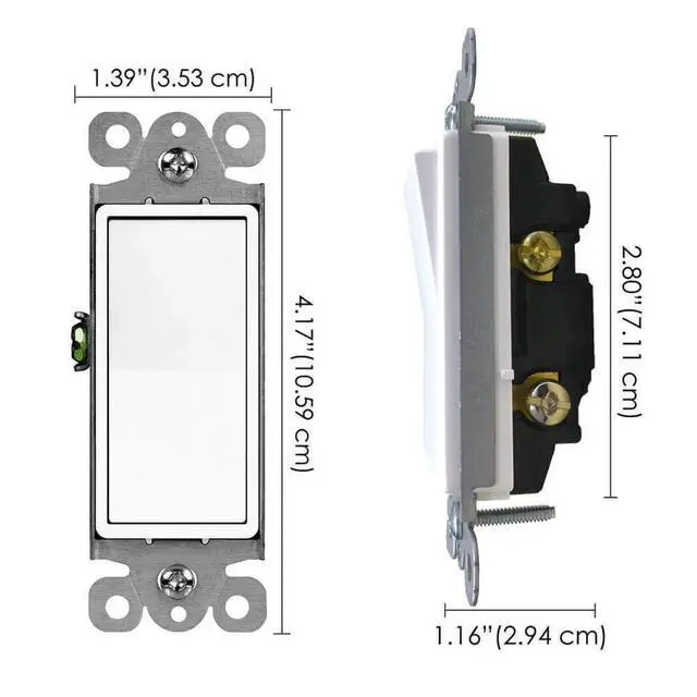 Alt view image 7 of 7 - 3 Way Switch White, 4 Pack Three Way/Single Pole Light Switch Rocker Switches 15A 120/277V, On/Off Rocker Paddle Interrupter, Residential/Commercial Grade,Home & Office,UL/CUL