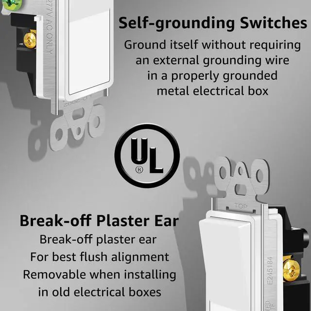 Alt view image 6 of 7 - 3 Way Switch White, 4 Pack Three Way/Single Pole Light Switch Rocker Switches 15A 120/277V, On/Off Rocker Paddle Interrupter, Residential/Commercial Grade,Home & Office,UL/CUL