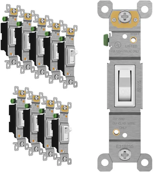 Main image of 10 Pack Toggle Light Switch, Single Pole Wall Switch, White