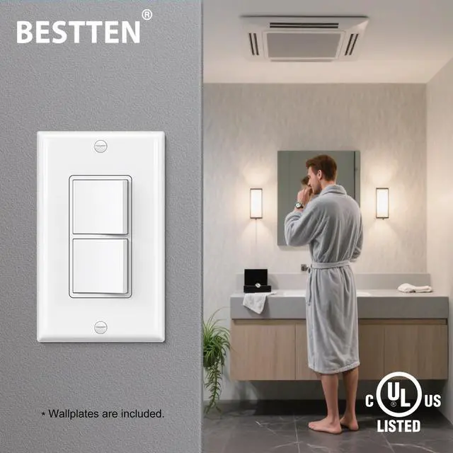 Alt view image 7 of 7 - 2PK Double Rocker Light Switch, Single Pole Combination Interrupter