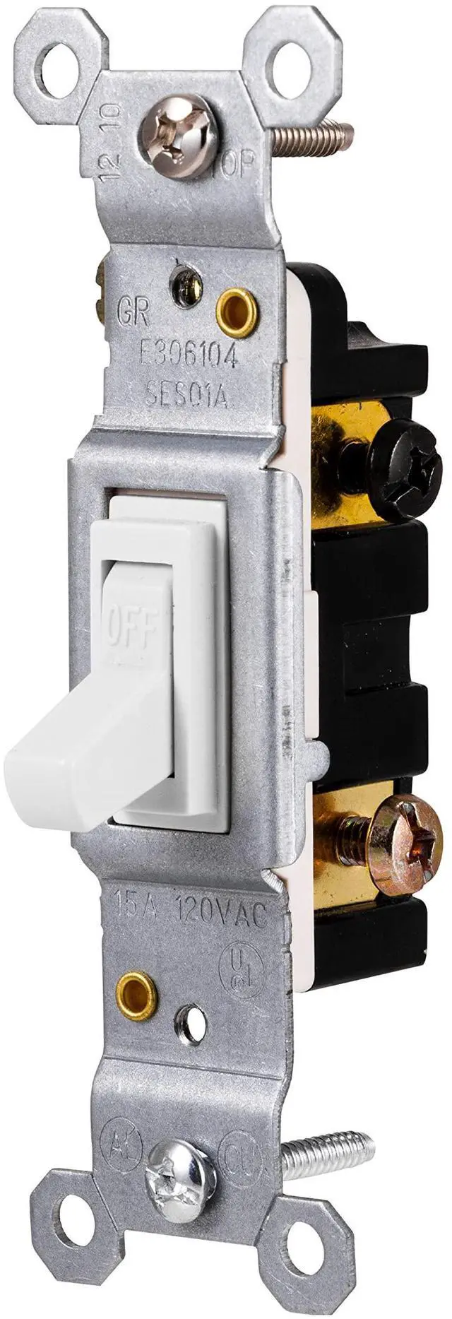 Main image of in-Wall Light Switch, Single Pole, White Toggle, 1 Pack