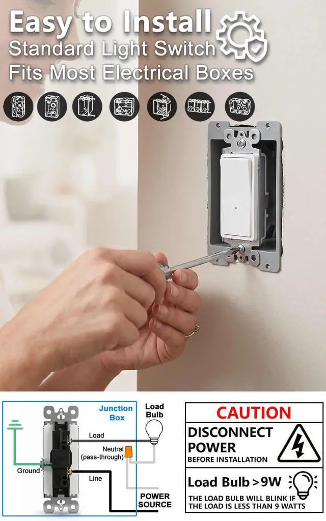 Alt view image 3 of 7 - Illuminated Light Switch, Single Pole, White,15A 120/277V, 2 Pack