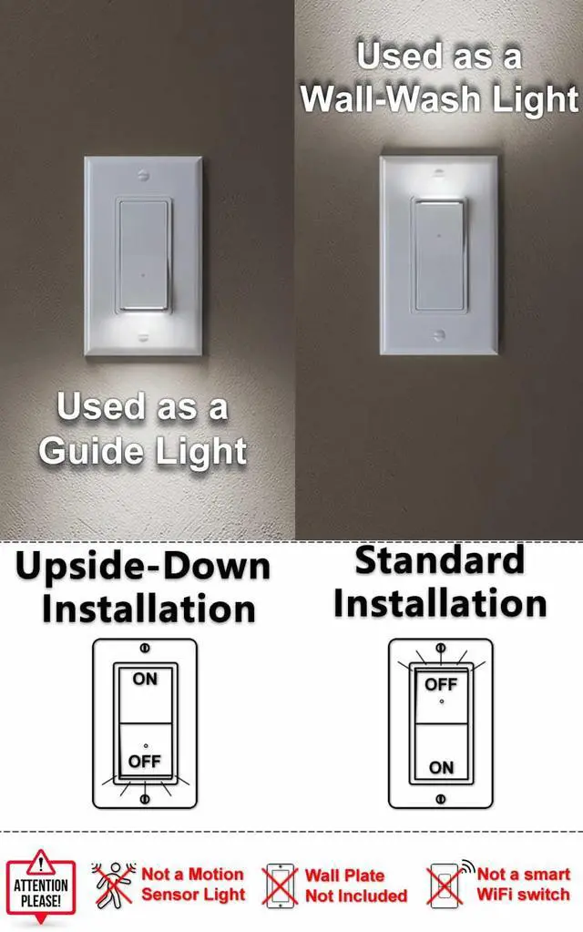 Alt view image 2 of 7 - Illuminated Light Switch, Single Pole, White,15A 120/277V, 2 Pack