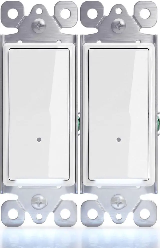 Main image of Illuminated Light Switch, Single Pole, White,15A 120/277V, 2 Pack