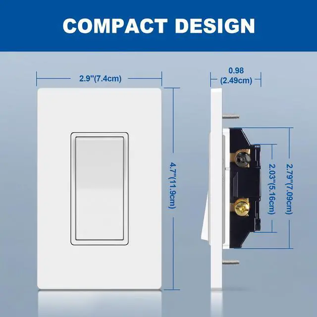 Alt view image 4 of 7 - 3 Way Decorator Light Switch with Screwless Wall Plate, 10 Pack