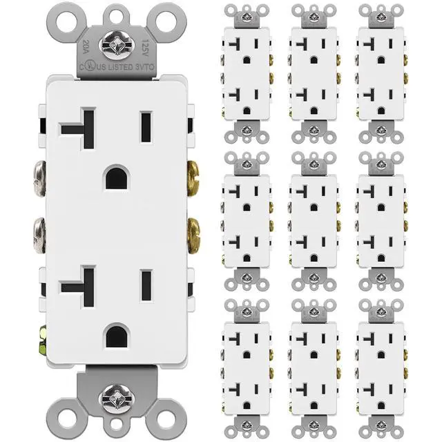 Alt view image 3 of 7 - (10 Pack) Single-Pole Decorator Wall Light Switch and (10 Pack) 20 Amp Decorator Wall Receptacle Outlet