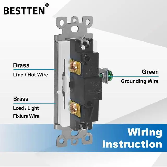 Alt view image 5 of 7 - (10 Pack) Single-Pole Decorator Wall Light Switch and (10 Pack) 20 Amp Decorator Wall Receptacle Outlet