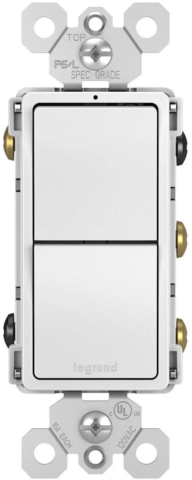 Main image of Legrand radiant RCD33WCC6 15 Amp Combination 2-in-1 Decorator Rocker Light Switch, Two 3-Way Switches, White (1 Count)