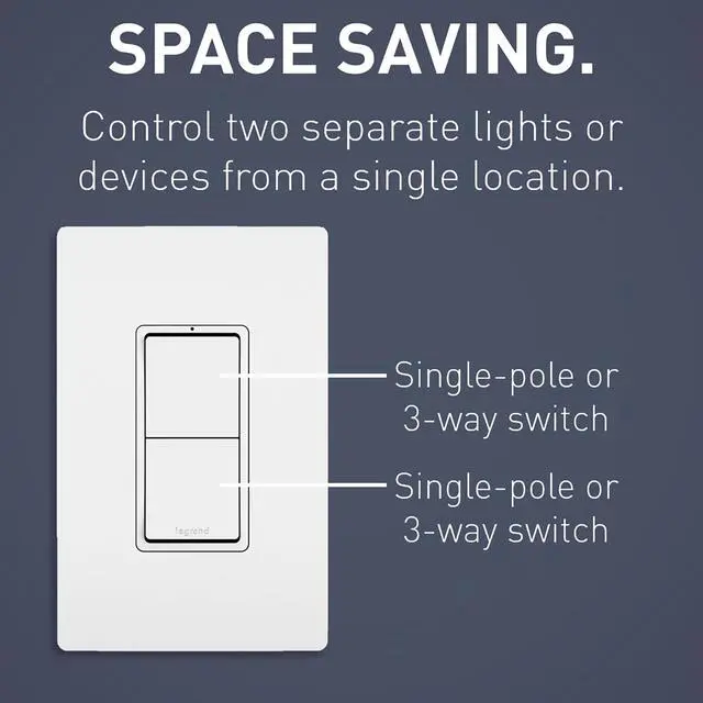 Alt view image 2 of 7 - Legrand radiant RCD33WCC6 15 Amp Combination 2-in-1 Decorator Rocker Light Switch, Two 3-Way Switches, White (1 Count)