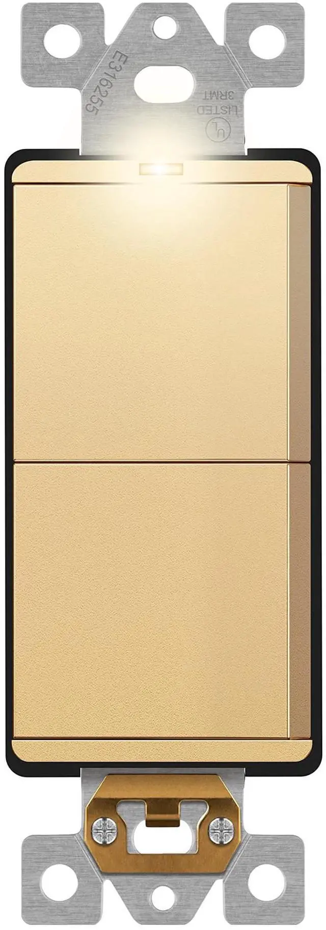 Main image of 15A Lighted Double Switch, Combination Frameless Decorator Switch
