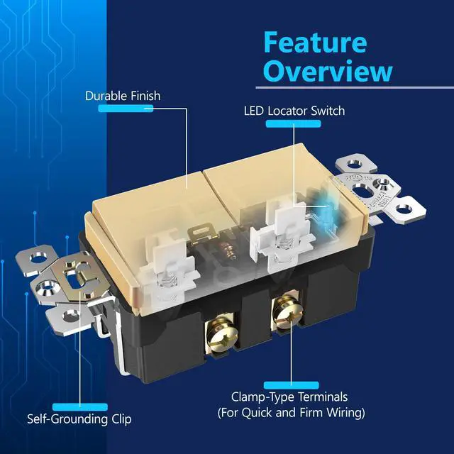 Alt view image 3 of 7 - 15A Lighted Double Switch, Combination Frameless Decorator Switch