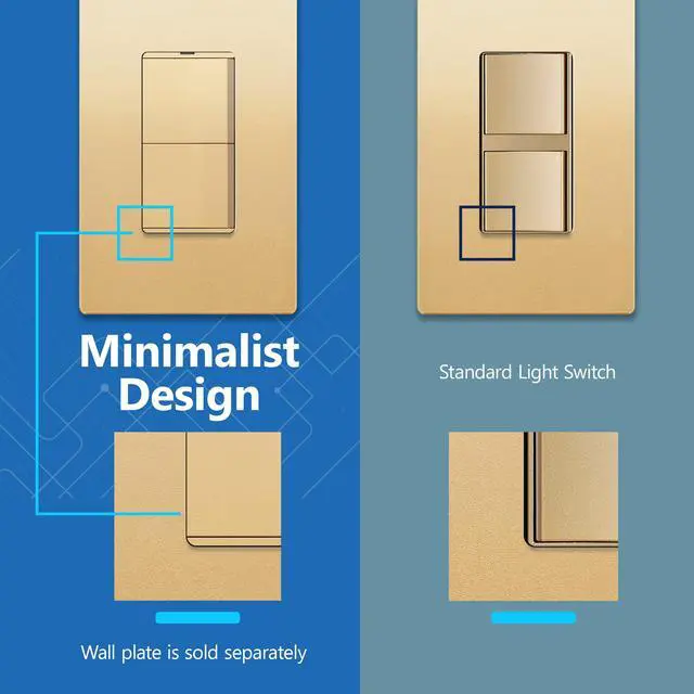 Alt view image 4 of 7 - 15A Lighted Double Switch, Combination Frameless Decorator Switch