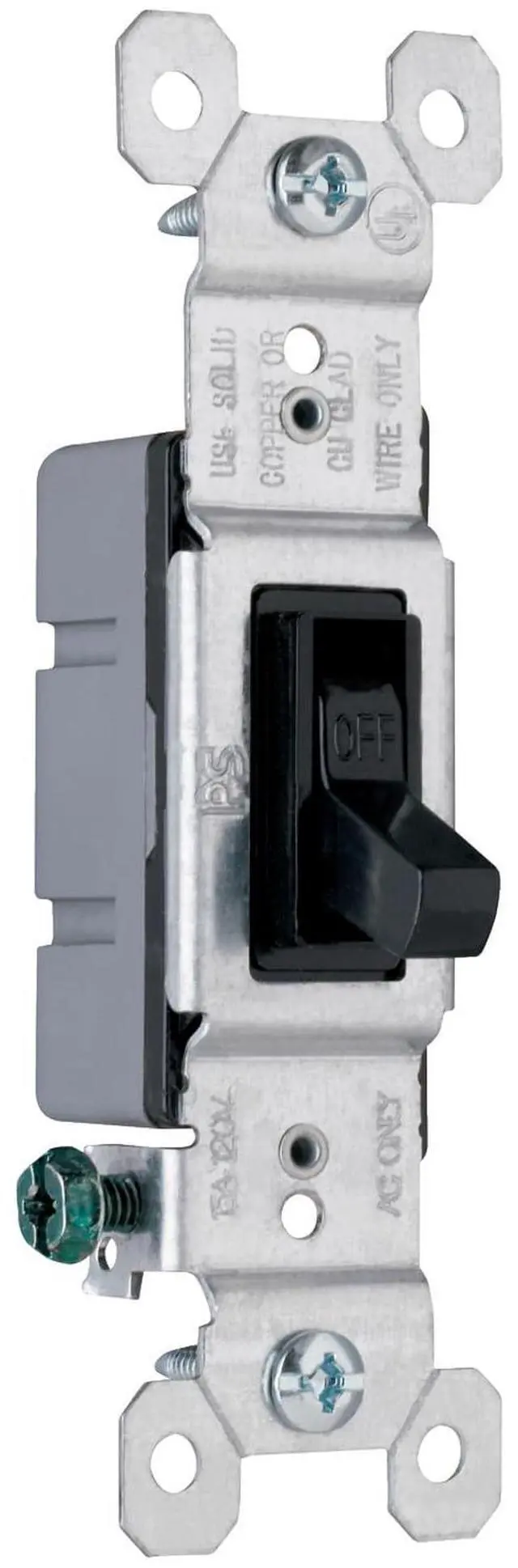 Main image of Legrand 15 Amp Single Pole Residential Toggle Light Switch, Black 1 Pack