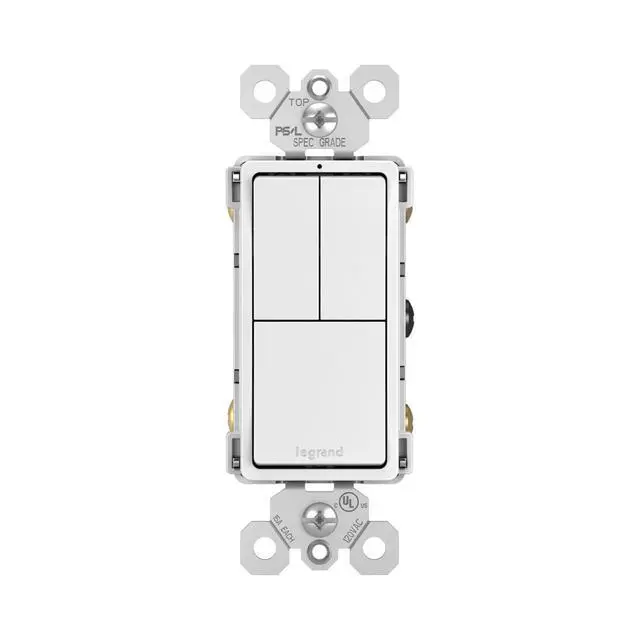 Alt view image 2 of 7 - Legrand Radiant RCD113WCC6 15 Amp Combination 3-in-1 Decorator Rocker Light Switch, Two Single Pole Switches and One 3-Way Switch, White with Screwless Wall Plate (1 Count)