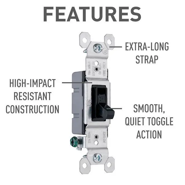 Alt view image 3 of 4 - Legrand 15 Amp Single Pole Residential Toggle Light Switch, Black 1 Pack