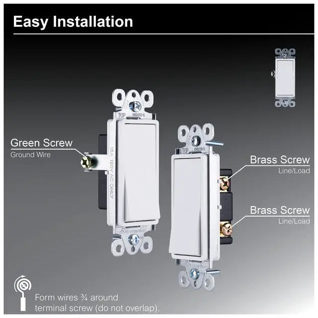 Alt view image 4 of 5 - in-Wall Switch, Single Pole, Paddle Rocker, White, 1 Pack