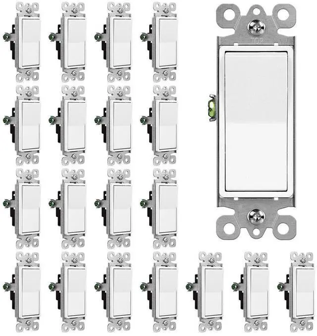 Main image of CML Single Pole Decorator Light Switch, 20 Pack Rocker Paddle Wall Switch, 15A 120/277V, On/Off Interrupter, UL Listed, White