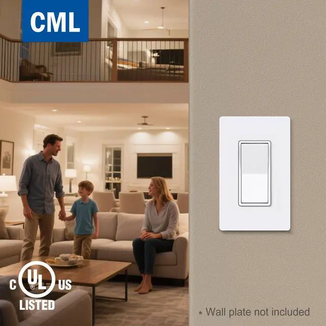 Alt view image 7 of 7 - CML Single Pole Decorator Light Switch, 20 Pack Rocker Paddle Wall Switch, 15A 120/277V, On/Off Interrupter, UL Listed, White