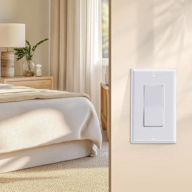 Alt view image 2 of 7 - Single Pole Decorator Light Switch, 15A 120/277V, Paddle Rocker, On/Off Wall Switch, Residential Grade, White, UL/CUL Certified (2-Pack)